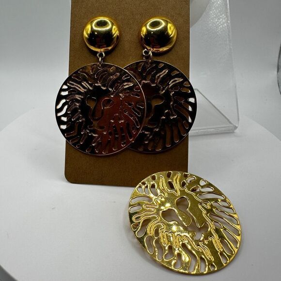 Vintage 1980s Anne Klein gold tone lion earring and brooch set! - Picture 10 of 11